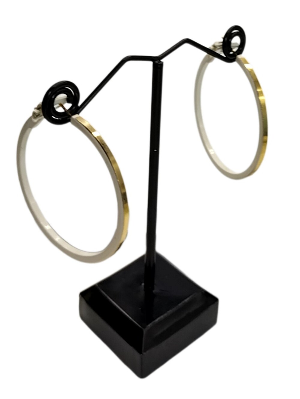 White & Gold Rim Hoop Earrings 1.5" NWOT
